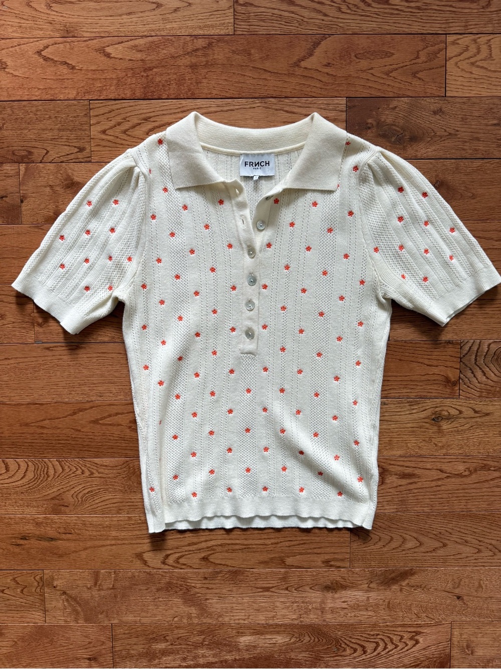 FRNCH Paris Amelia Pointelle Knit Polo, size small